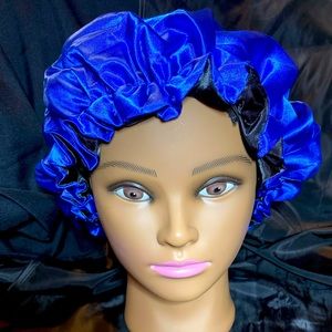 Royal Blue and Black Silk bonnet